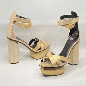 Balmain Ava Metallic Leather Platform Sandals size 39